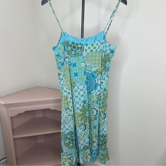 Paisley Boho Dress Turquoise Green Beaded Waist Ruffle Hem Rue 21 Large - Picture 4 of 6